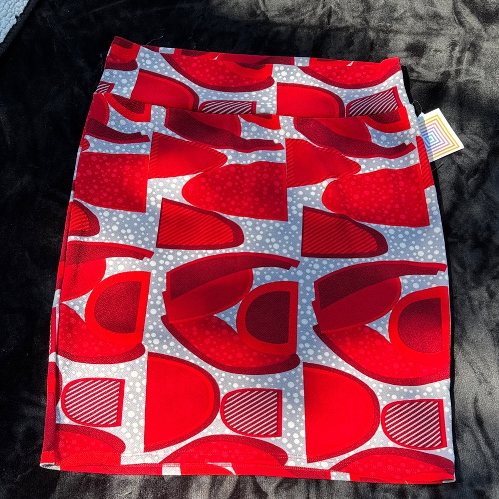LuLaRoe Cassie skirt LLR Red and Gray Geometric Pencil Skirt